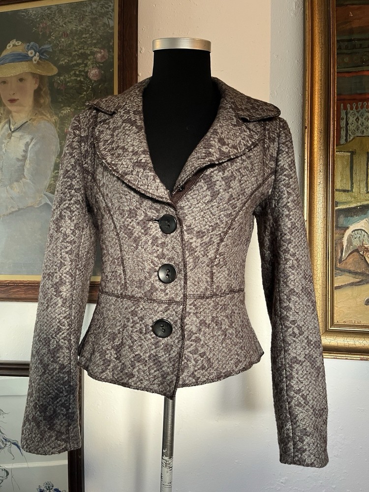 Alexander McQueen MCQ Grey Wool Fitted Jacket Rose Floral Pattern Medium