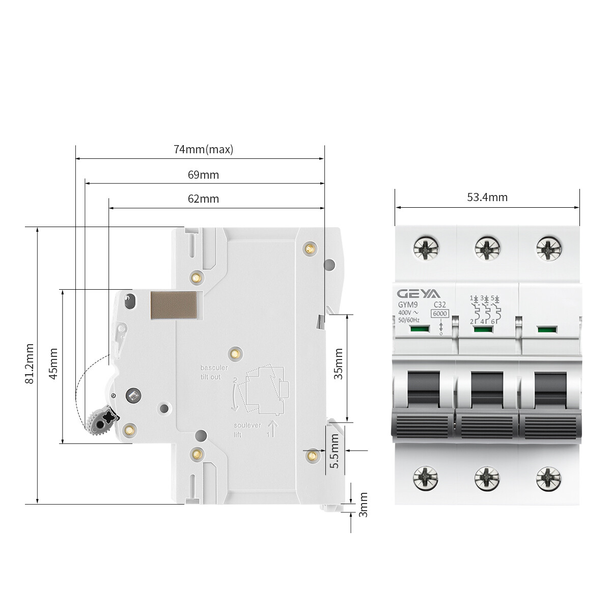 GEYA MCB Mini Circuit Breaker 1/2/3P Type C 6 10 16 25 32 40 50 63 80 100 125Amp
