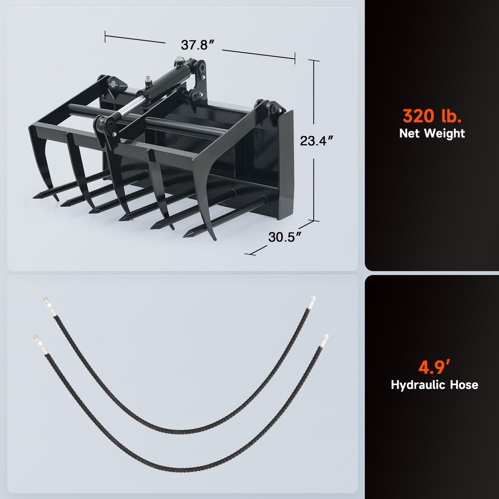 CREWORKS Mini Skid Steer Hydraulic Fork Root Grapple Attachment Grab 38" Long