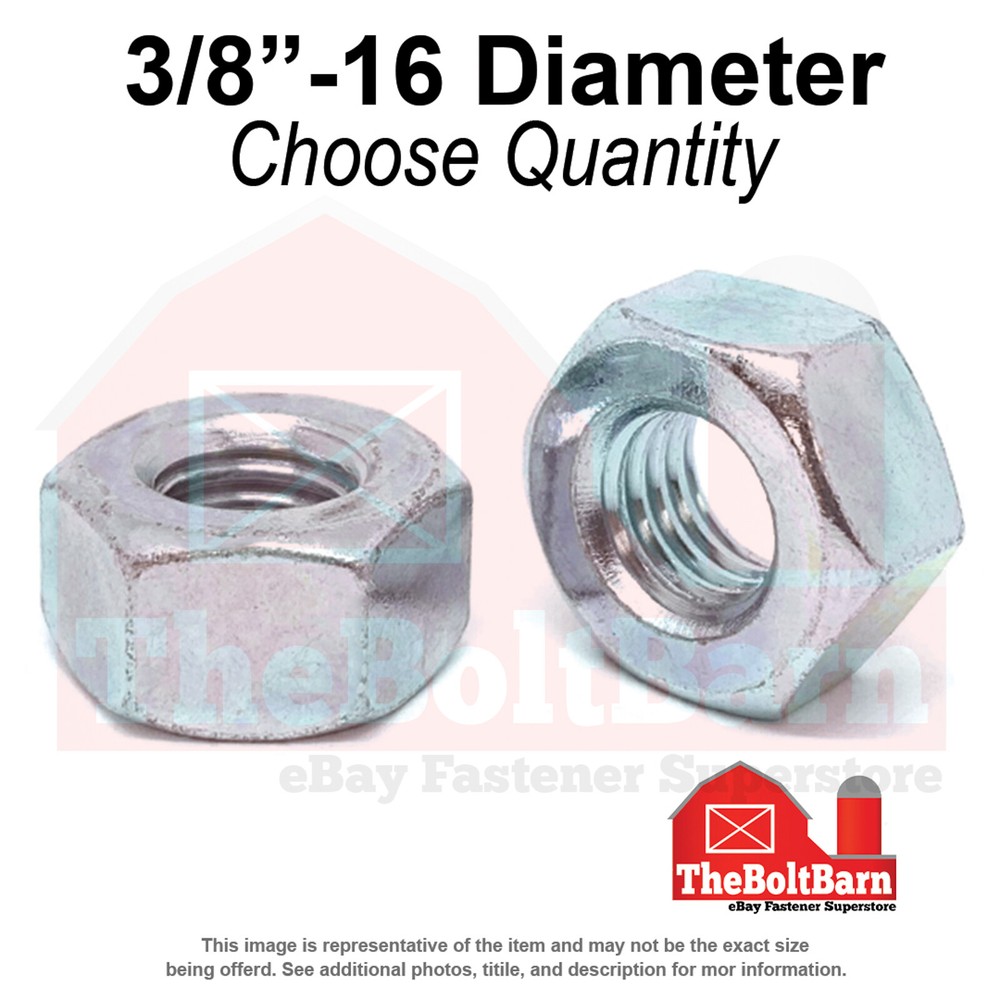 3/8"-16 Grade 2 Heavy Hex Nuts Zinc Clear Coarse Thread (Pick Quantity)