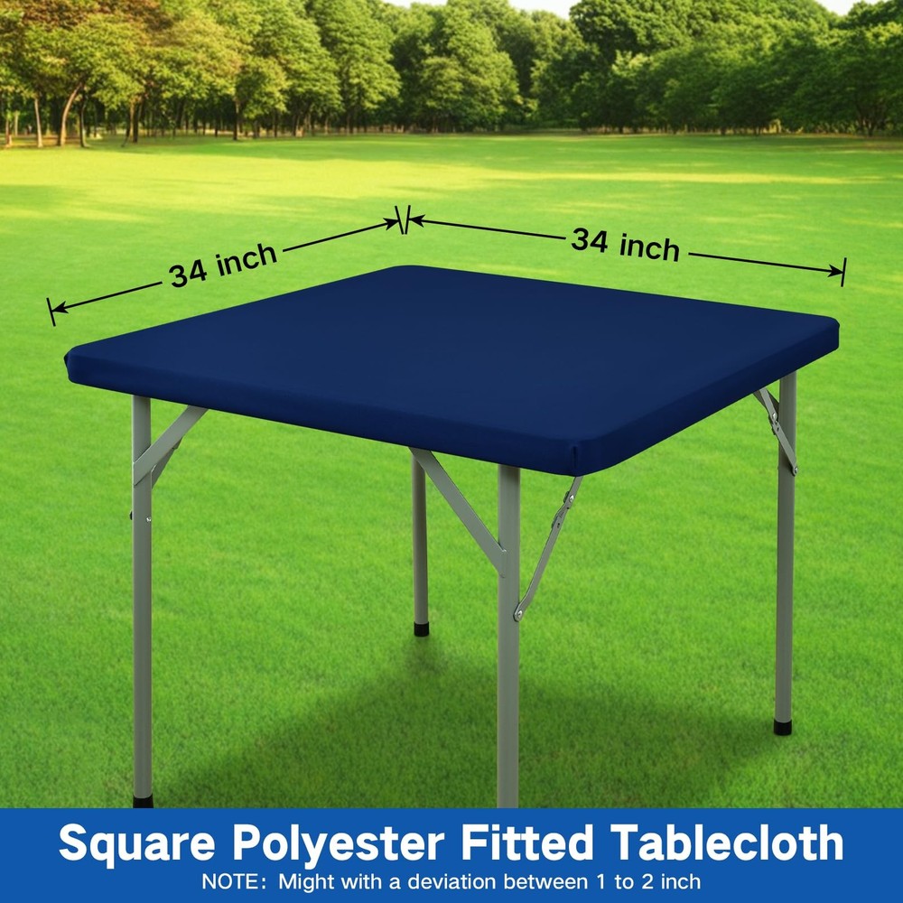 Square Elastic Fitted Tablecloth, Windproof Polyester Table Cover, Scratch Re...