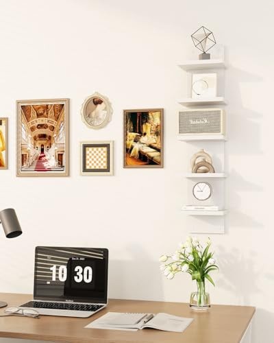 Wall Shelf Unit,Vertical Shelf,Floating Storage Wall 5 Tier White