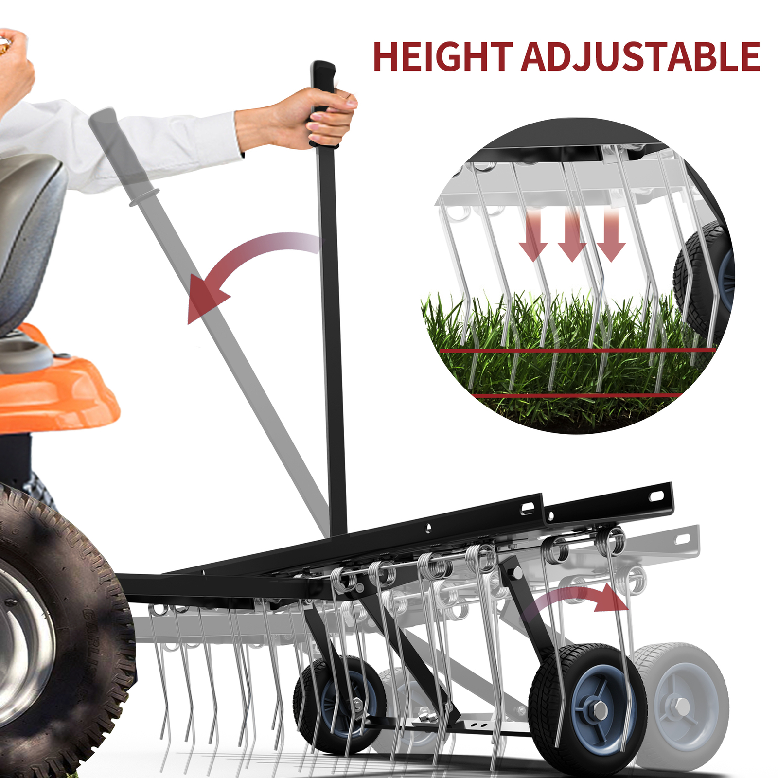 40" Corrosion-Resistant Steel Lawn Dethatcher Sweeper Height Adjustable