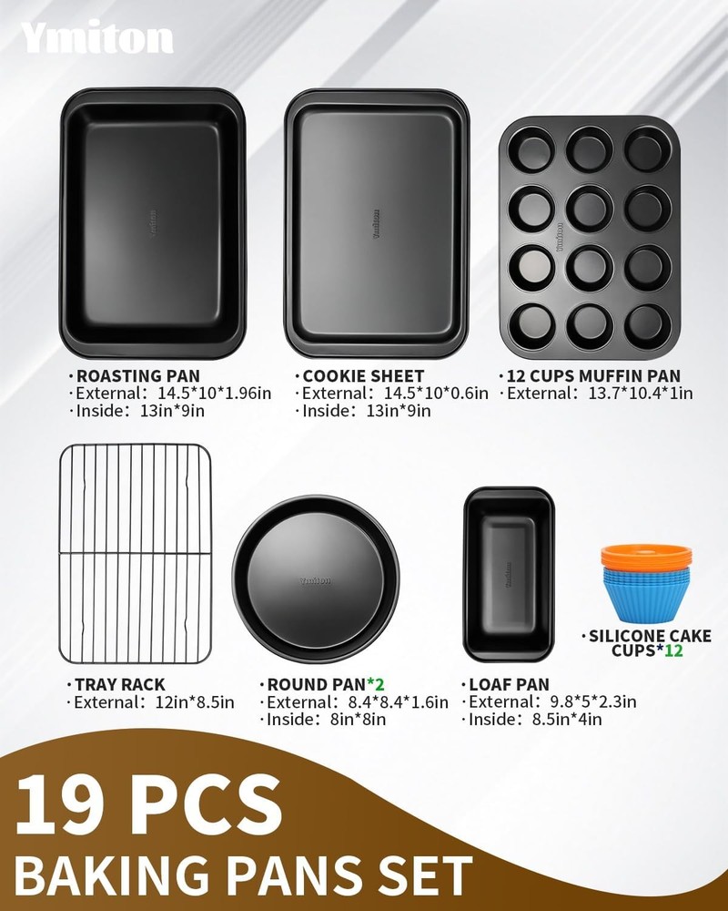 Nonstick Baking Pans Set 19 PCS Stackable Bakeware Sets Oven Pan Set Includes
