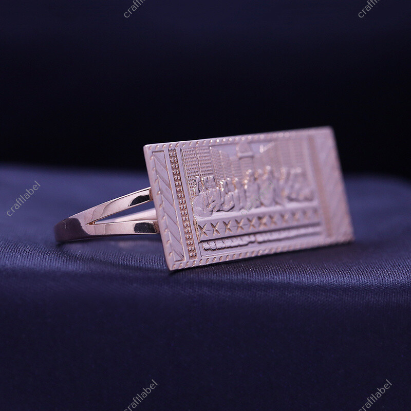 Two Finger Rectangular Last Supper Atlas Men's Ring Solid 925 Sterling Silver