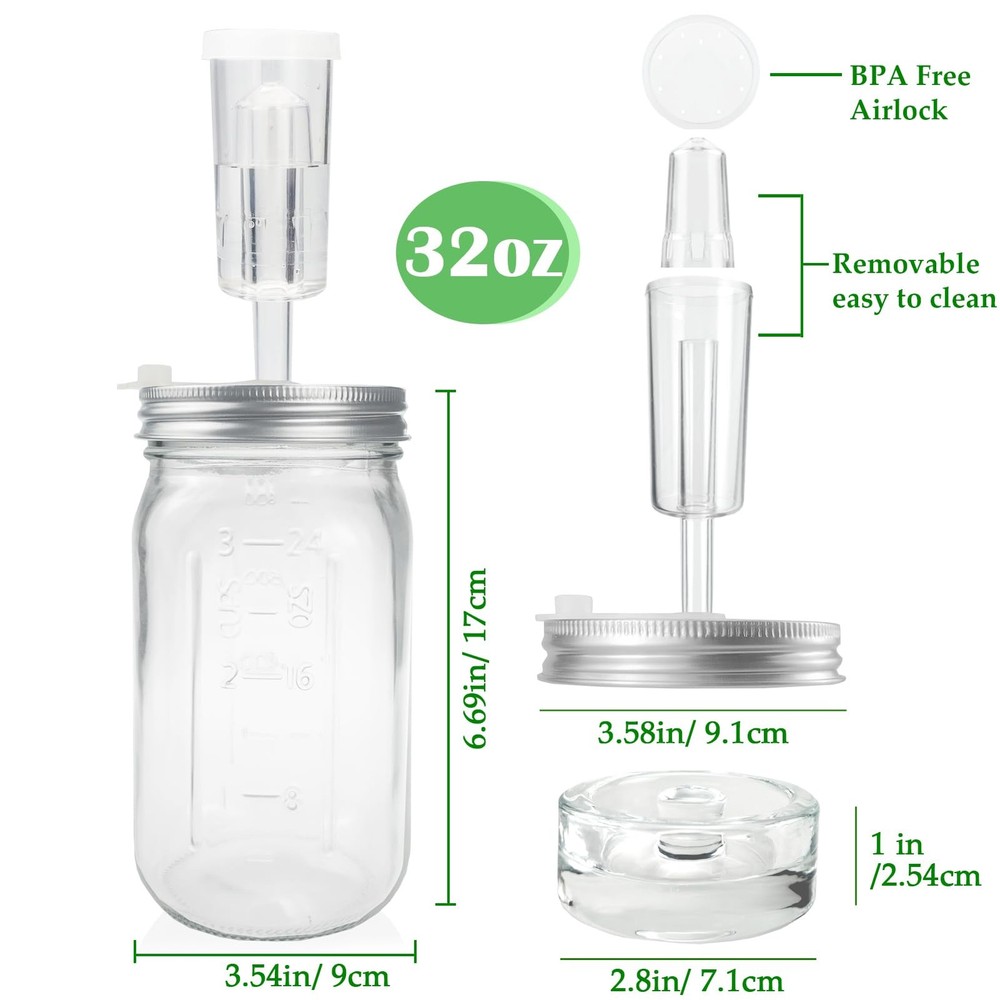 32 oz Mason Jar Fermentation Kit, 2 Pack Fermentation Jars, Fermentation Lids