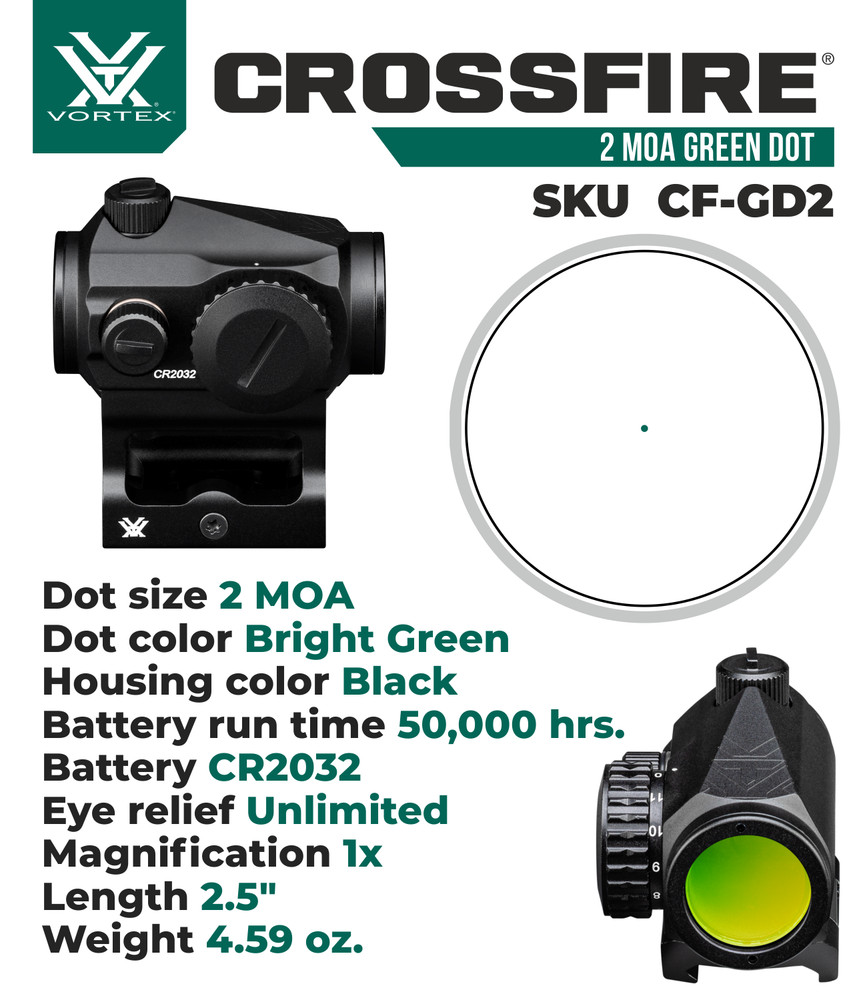 Vortex Optics Crossfire Green Dot 2 MOA with Free Camo Forest Hat Bundle