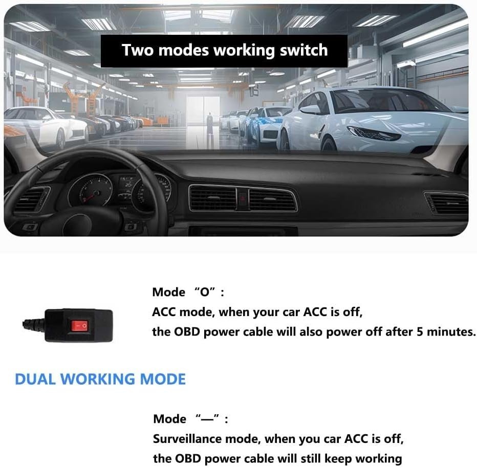 24/7 Dash Camera Power Supply - OBD Type-C Cable with Mode Switch Functionality