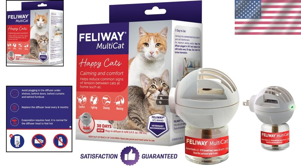 Pheromone Diffuser Starter Kit for Cats - 48ml, Lasts 30 Days for Peaceful Homes