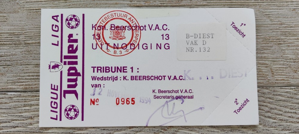 Ticket 1994 Beerschot VAV vs KFC Diest Belgian Competition
