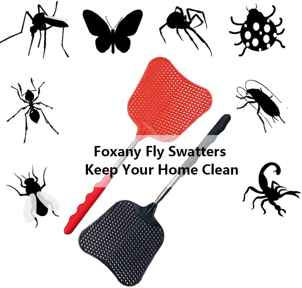Extendable Durable Plastic Fly Swatter Heavy Duty Set, Telescopic (3 Pack)