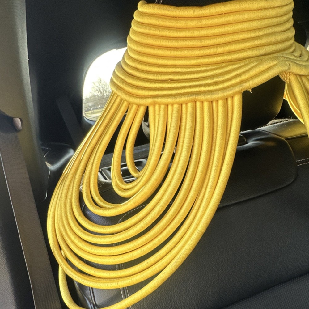 African Yellow Multi-Strand Statement Bib Necklace Adjustable Brass Hook