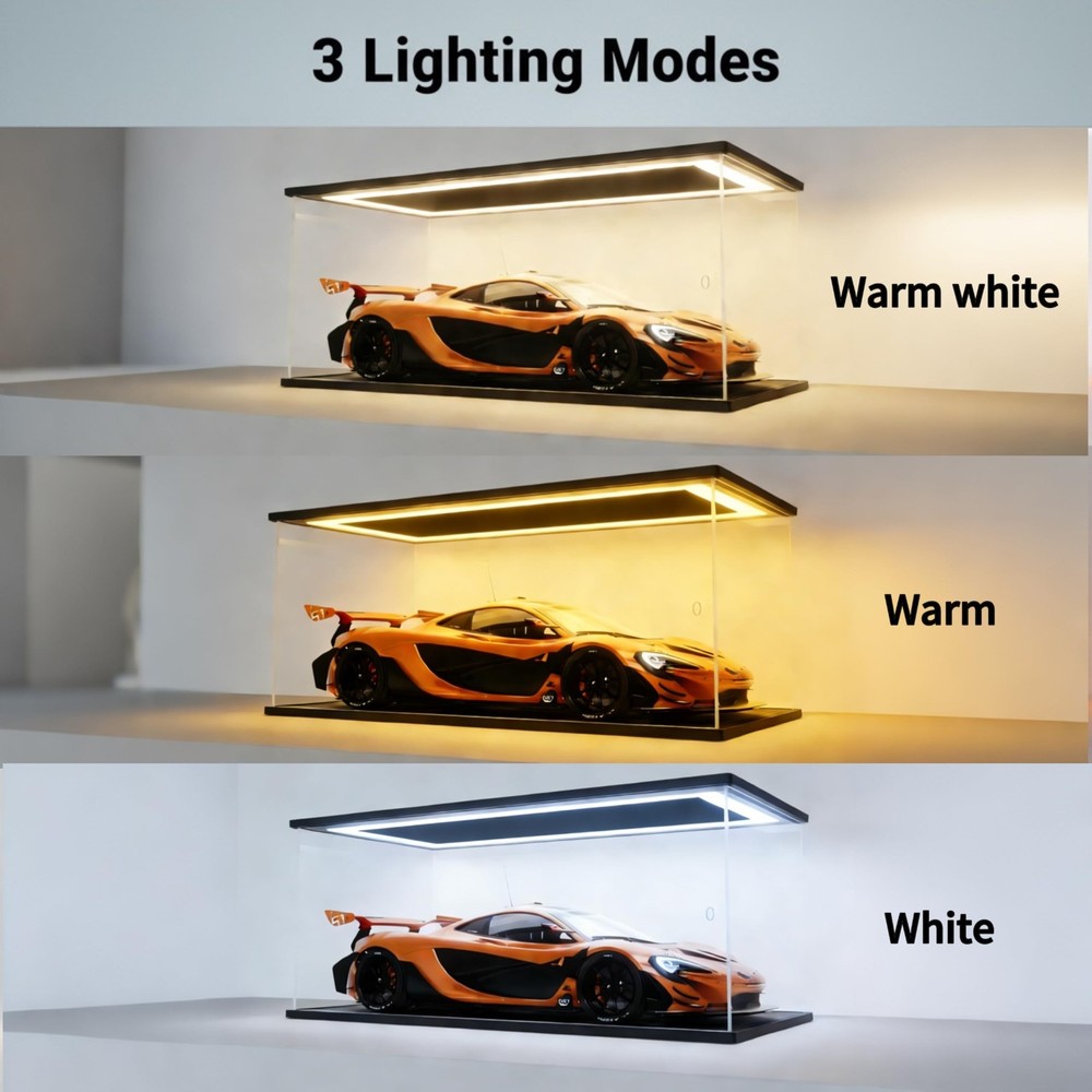 Clear Acrylic Display Case with LED Lights, Dustproof Showcase Display Box fo...