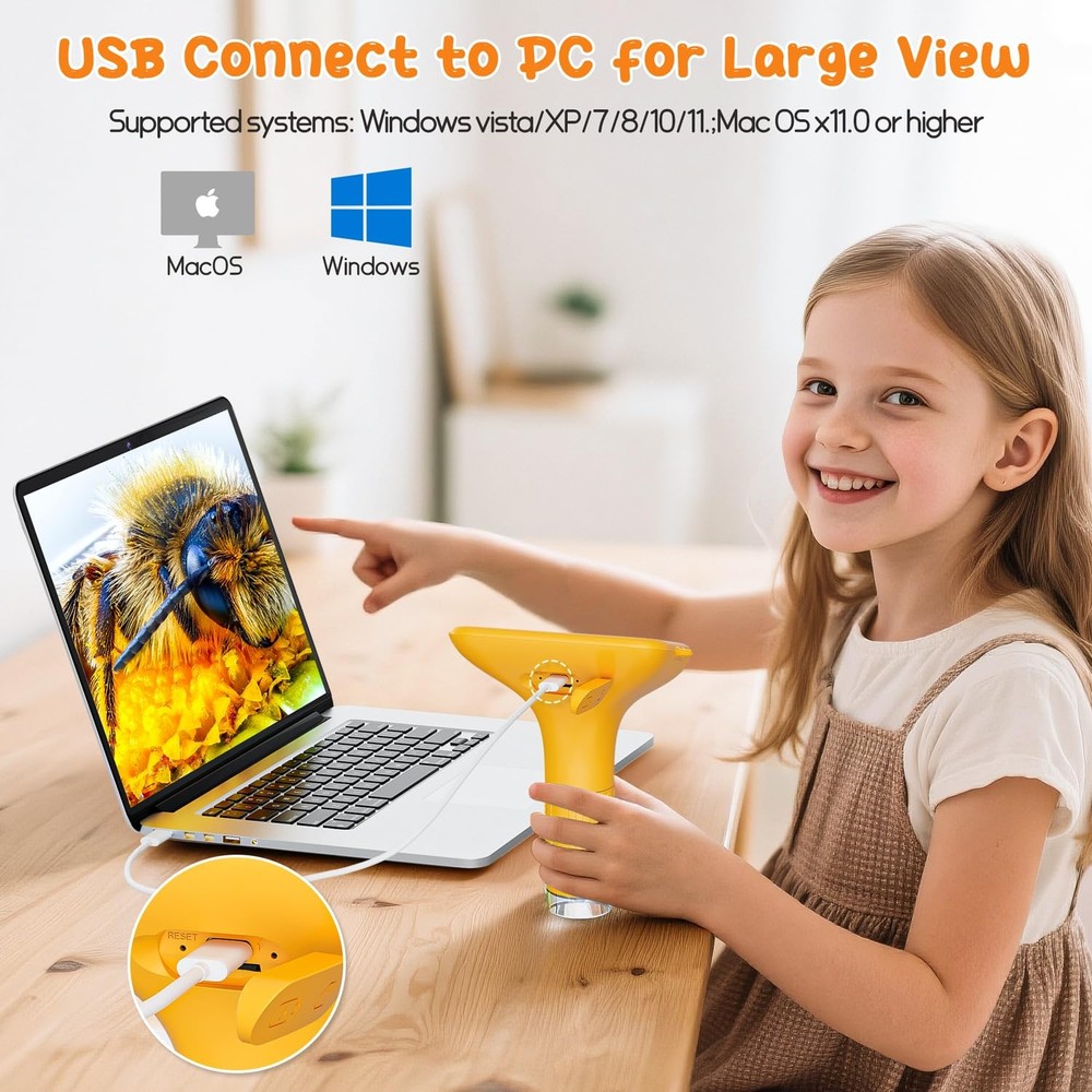 SKYBASIC Digital Microscope for Kids, 3" Screen 1000X Handheld Microscope HD ...