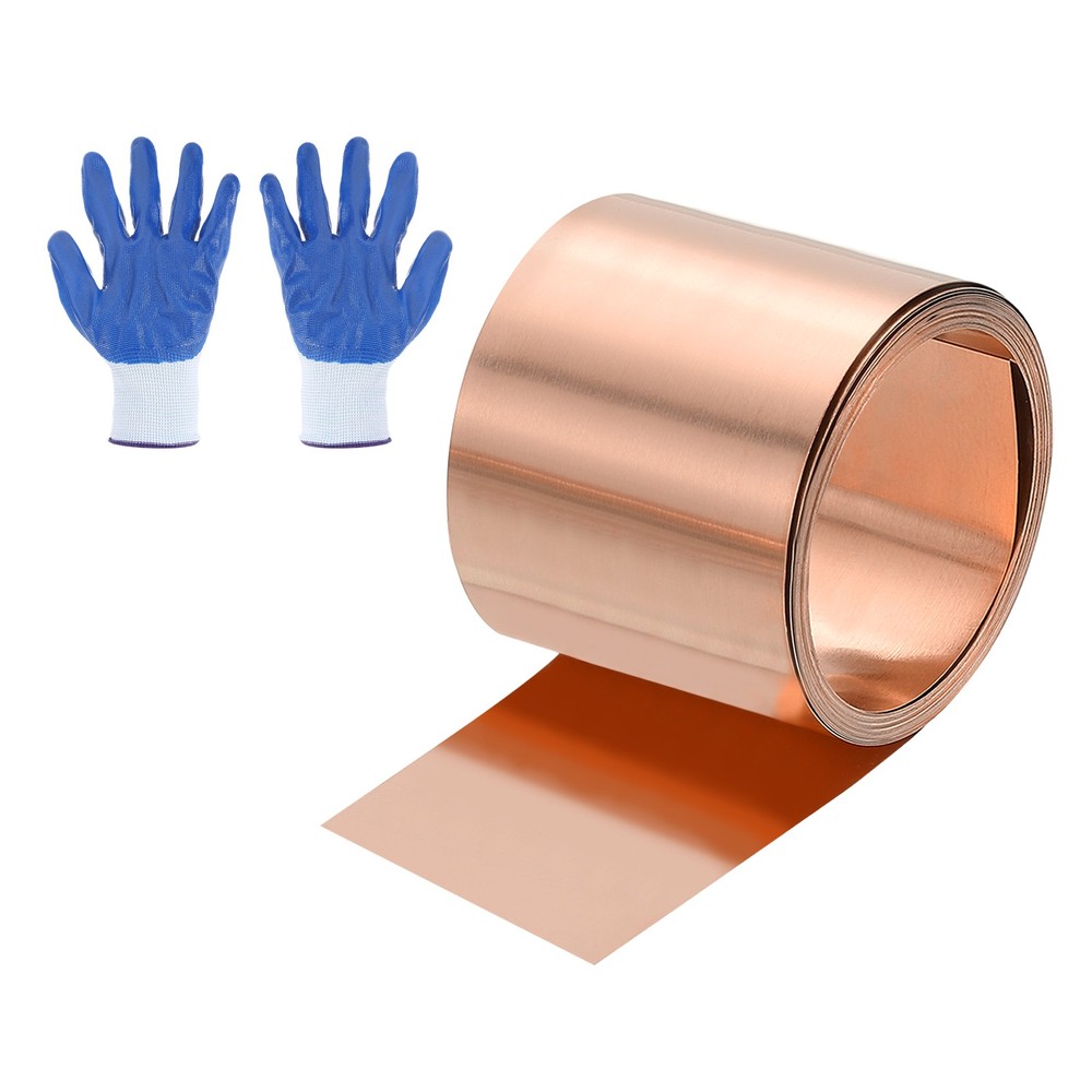 3.28ft Copper Sheet Roll, 1000x30x0.2mm Pure Copper Strip with Gloves