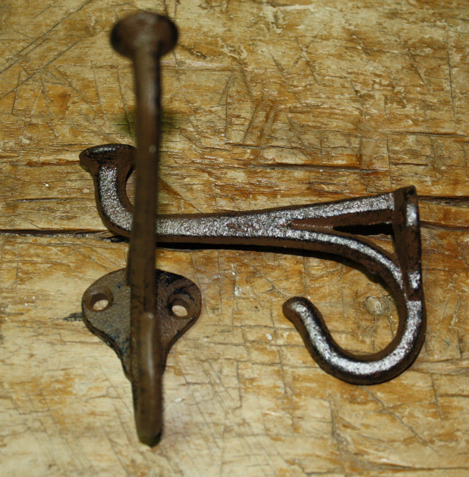 6 Cast Iron Tack Saddle Hook Style Coat Hooks Hat Hook Rack Hall Tree BROWN