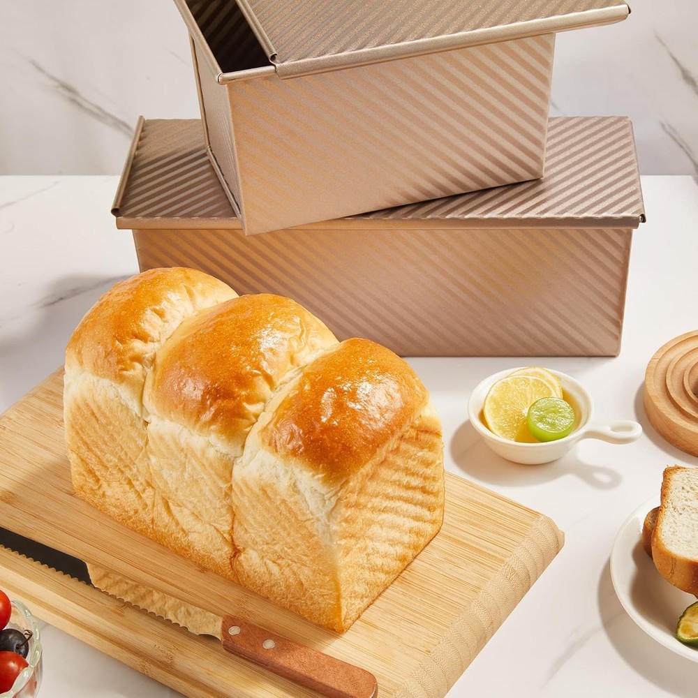 Pullman Loaf Pan with Lid, 1 lb Dough Capacity Non-Stick Bakeware for Baking ...