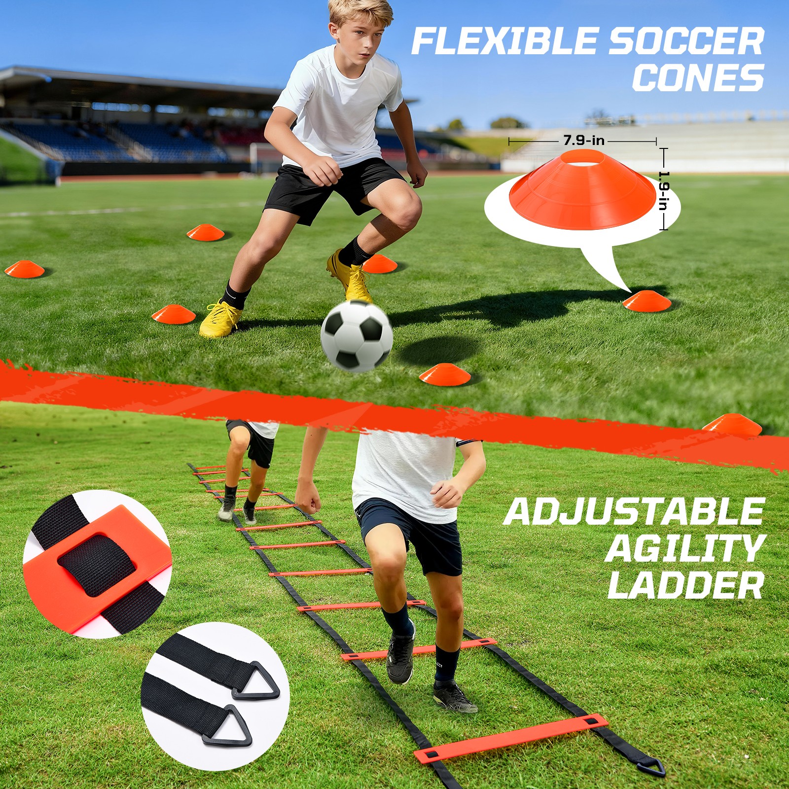 Portable Soccer Net 12x6ft Soccer Goal for Backyard Steel Frame with Net, Ladder