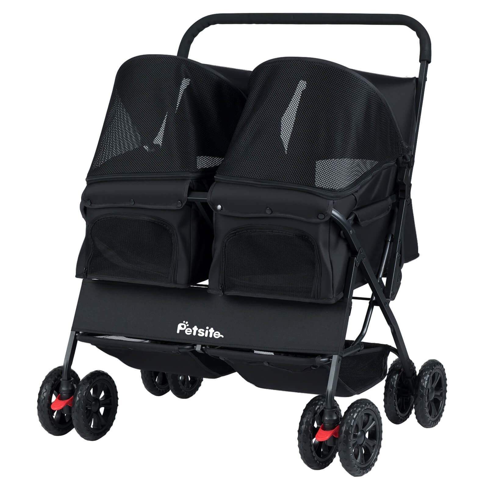 Double Pet Stroller w/ 2-seater Carrier, Adjustable Sunshade, Removable Pad