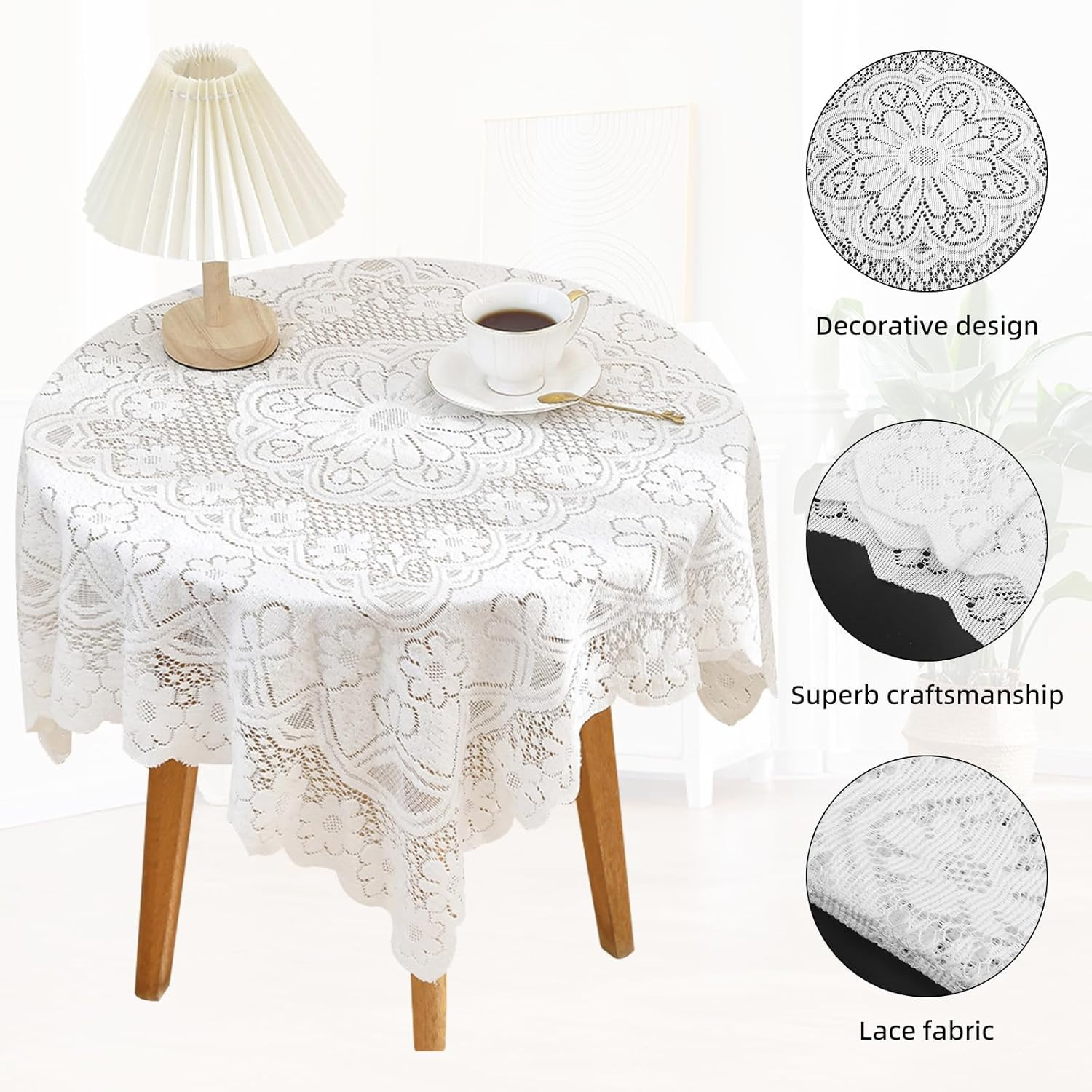 Square Lace Tablecloth 35 X 35 Inch, Off White Lace-Tablecloths & Small Tableclo