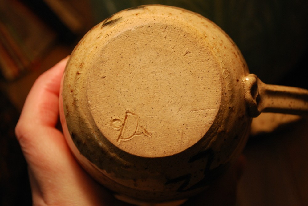 Studio Hand Crafted Pottery Mug NATIVE KOKOPELI FIGURE PLAYING FLUTE Signed
