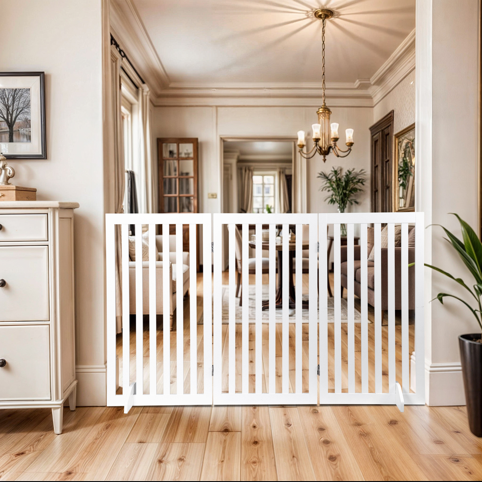 36'' H Foldable Pet Dog Gate Freestanding Dog Carrier for Doorway Indoor White