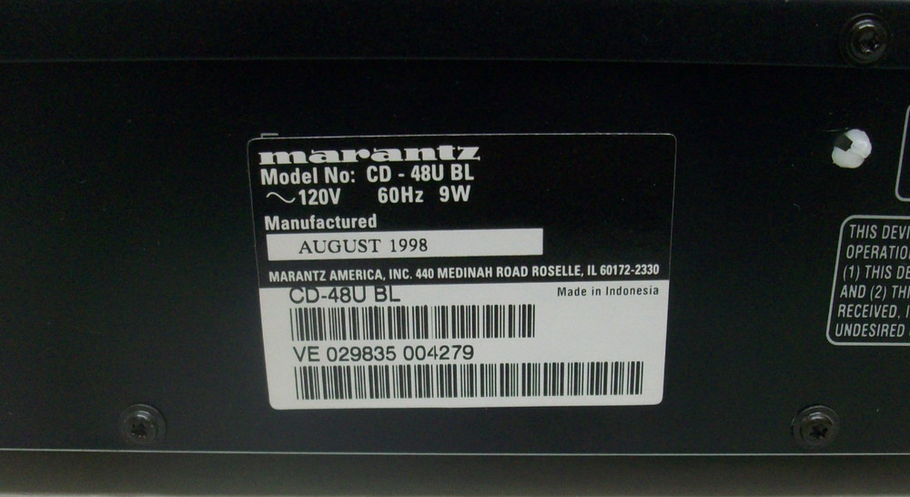 1998 Marantz Model 48U Black Compact Disc CD Player