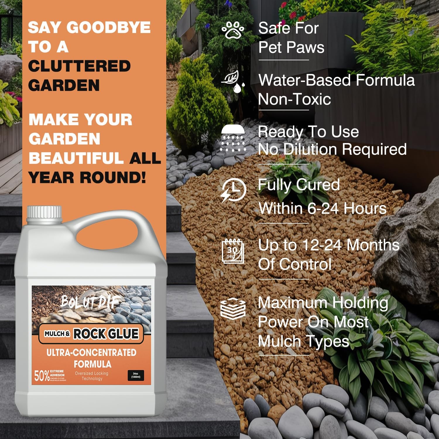 34 OZ Mulch Glue for Landscaping, Rock Glue for Landscaping and Stabilizing M...