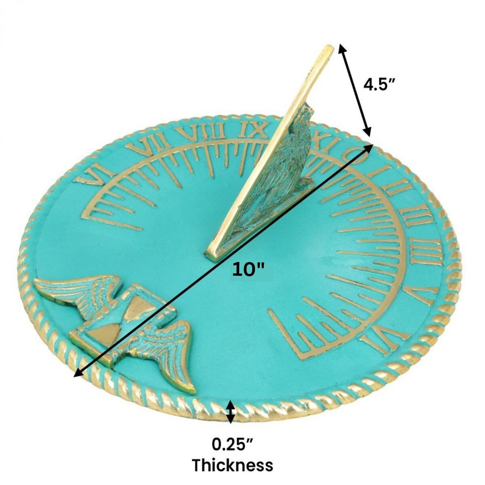 Sundial Verdigris Solid Brass Garden Clock 10'' Diameter Renovators Supply