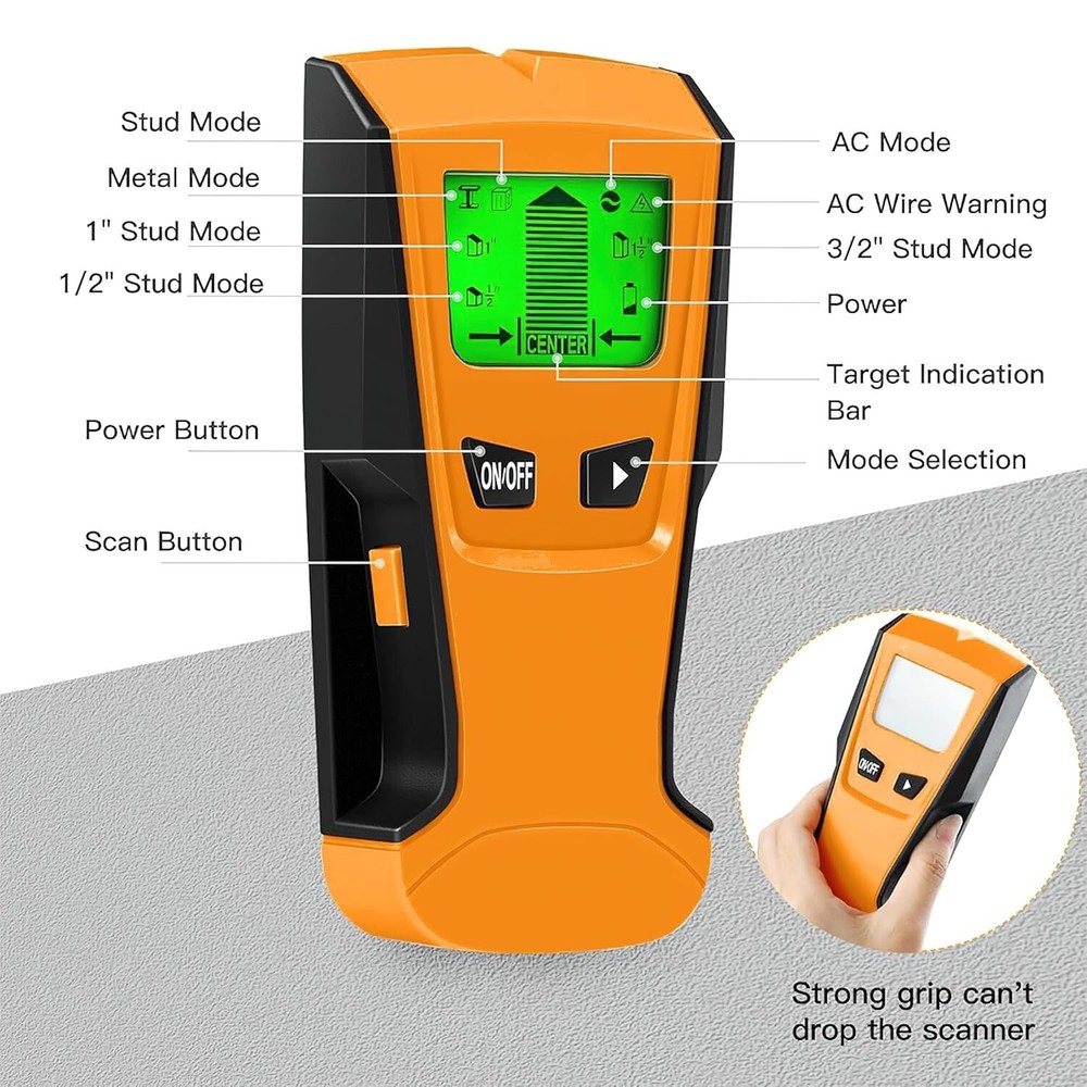 Stud Finder Wall Scanner Tool with Intelligent Microprocessor Chip, HD LCD Displ