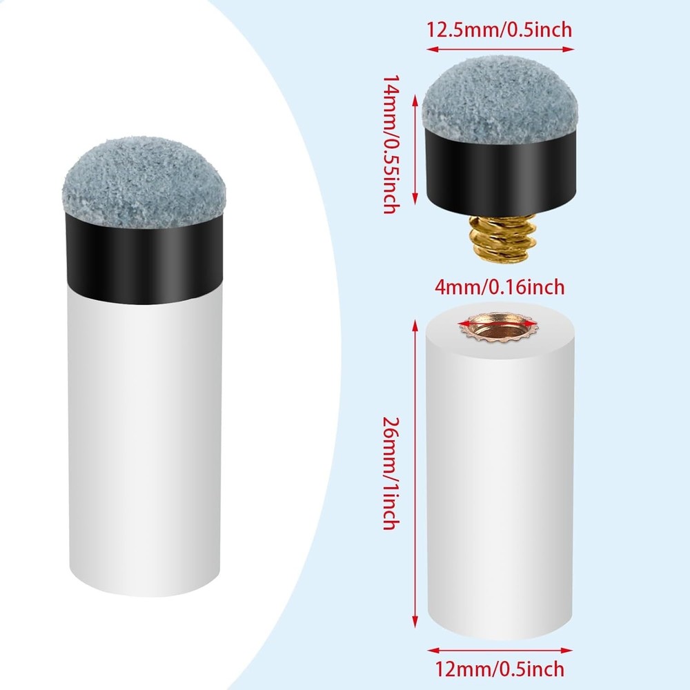 10 Sets Screw on Pool Cue Tips Replacement Billiard Cue Tips with White Pool