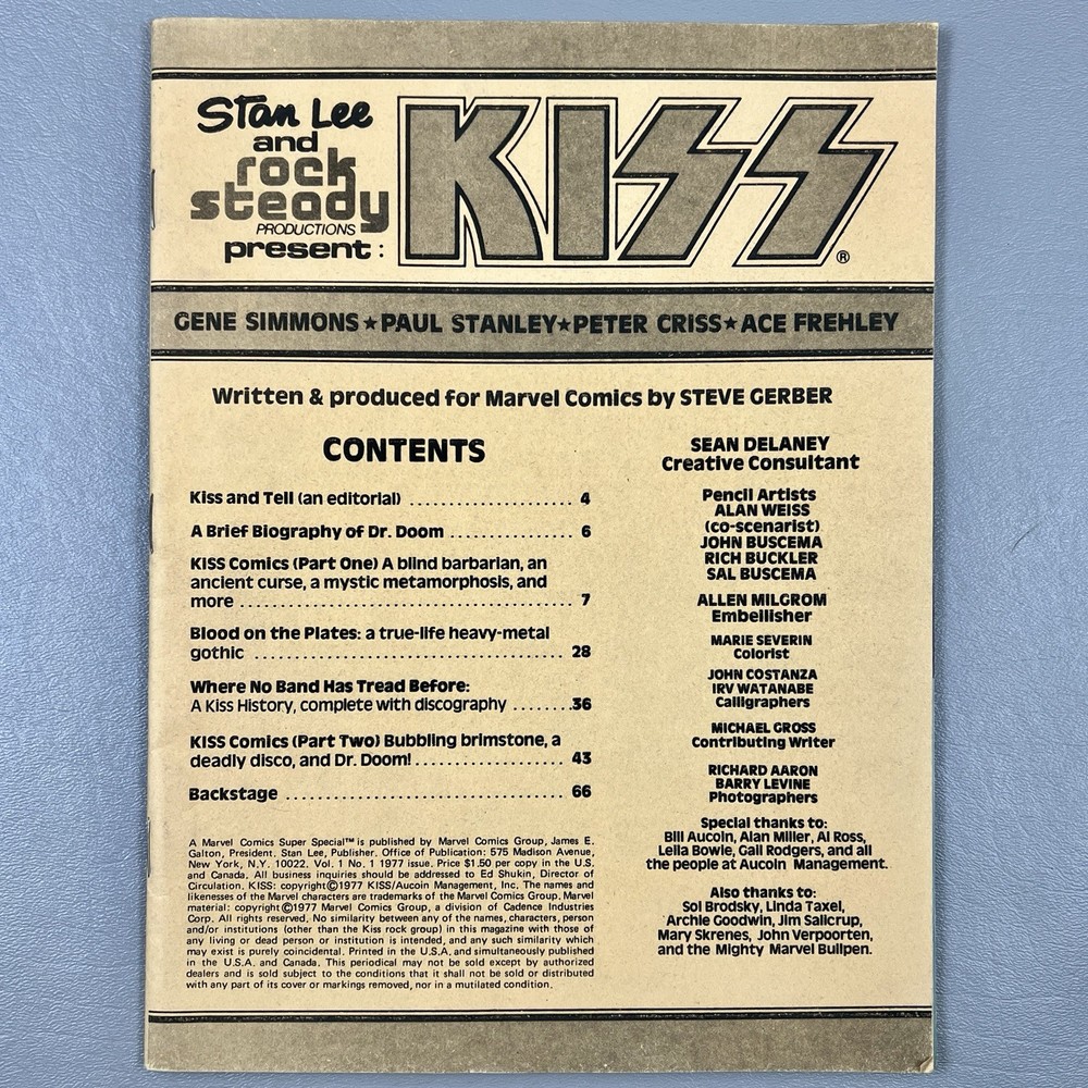 Kiss Stan Lee Rock Steady Comic Book For Marvel Comics Steve Gerber 1977