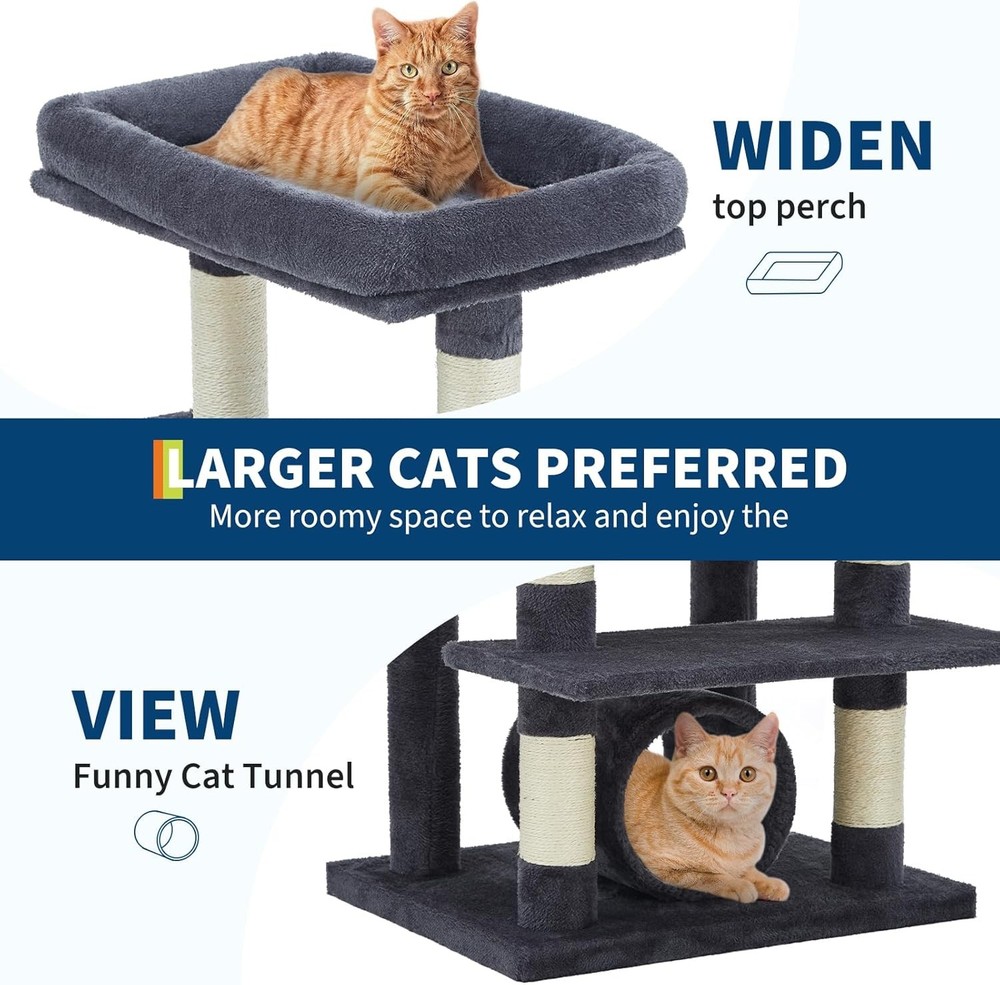 74" Large Cat Tree Multi-Level Tower with Scratching Post Condo Perches Hammock