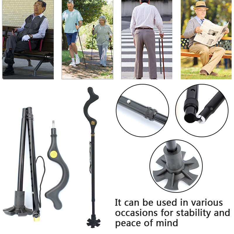 Retractable Posture Correcting Cane Folding Adjustable Safety Walking Cane Stick