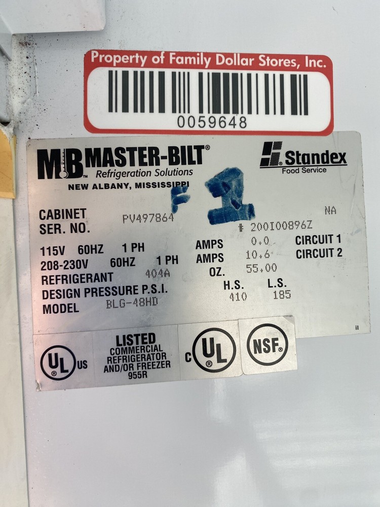 Master Bilt 2 Dr. Display Freezer, 1 Ph. 220v, Guaranteed!