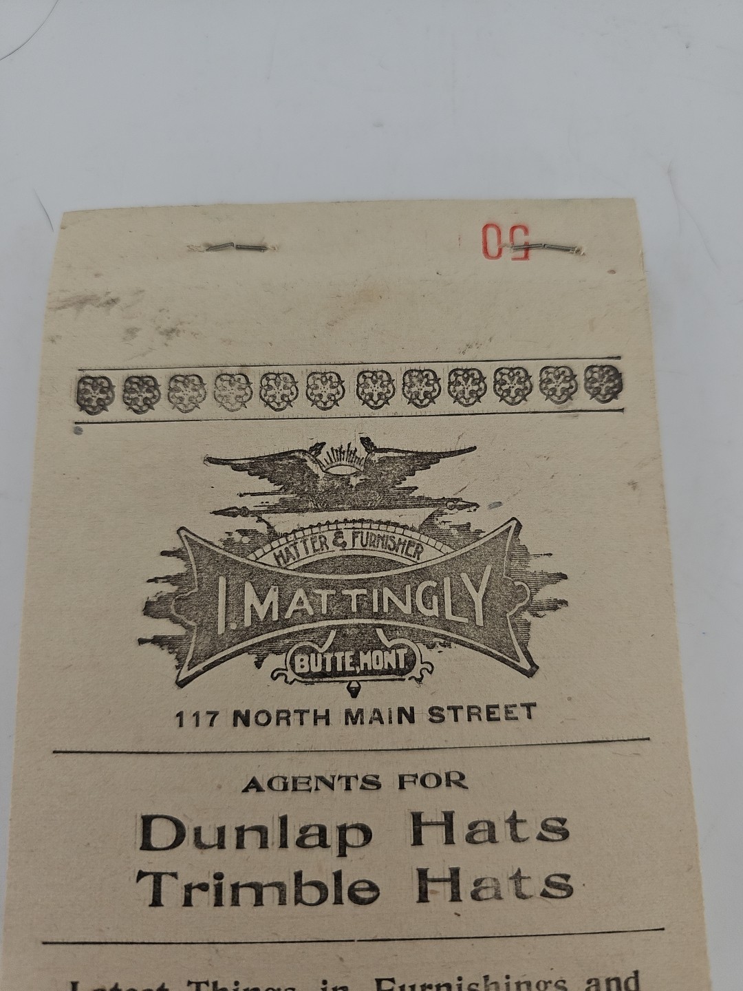 Vtg. 50 Recept Book forDunlap Hat Agency, 1901 Letterhead, Matter & Furmisher