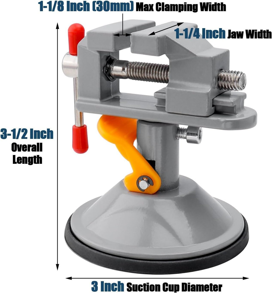 360° Rotating Mini Bench Vise with Suction Cup Base, Adjustable Clamping Force