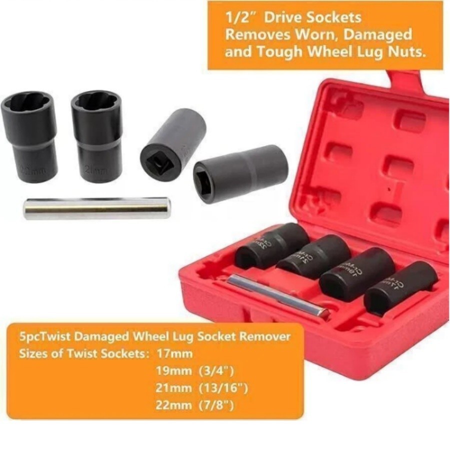 5pc Wheel Lock Removal Kit, Locking Lug Nut Removal Tool - 17MM,19MM, 21MM, 22MM