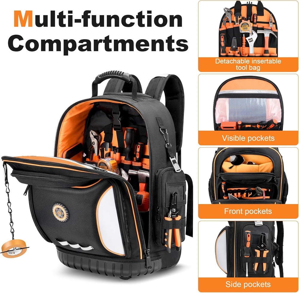 Rolling Tool Backpack with Wheels, 75 Pockets & Lock for Electricians