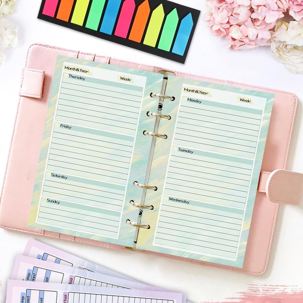 A6 Binder Planner Inserts, Monthly Weekly Refills Budget A6, Colored