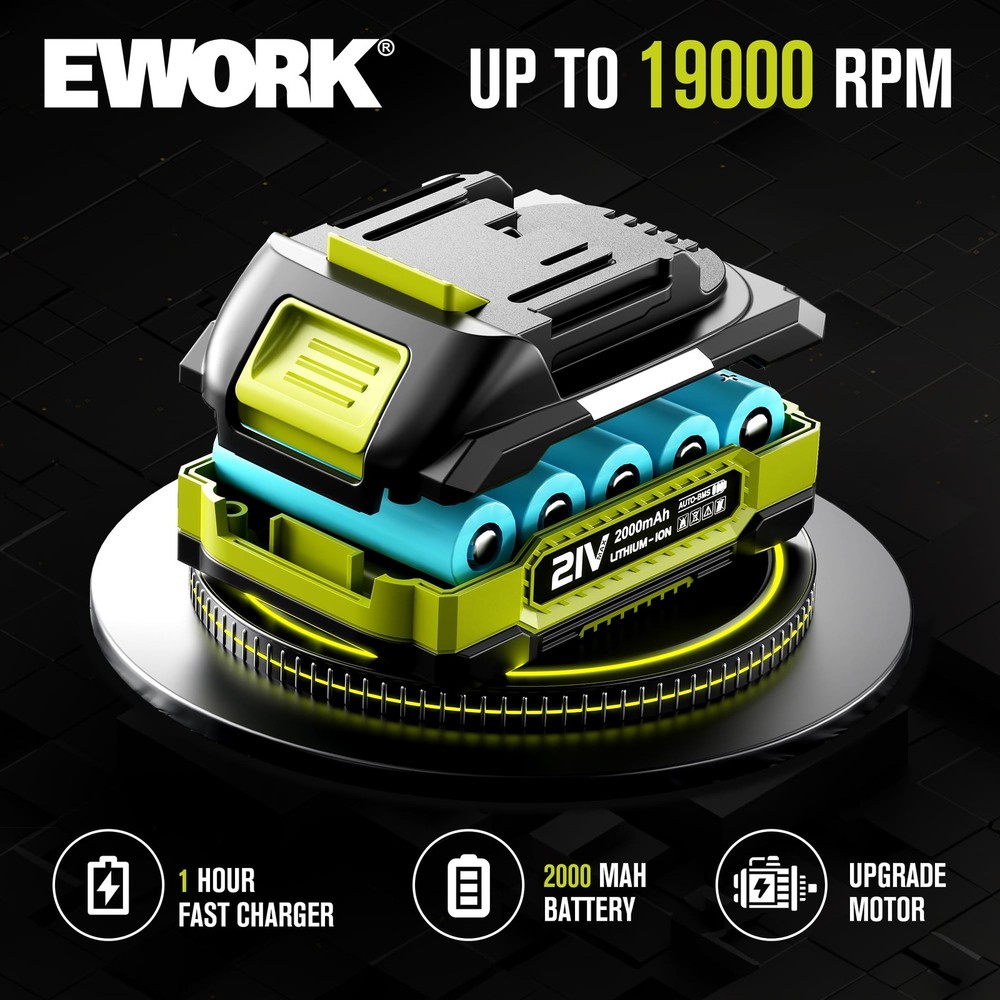 EWORK Small Leaf Blower Cordless 21V Mini Leaf Blower 200 MPH with Battery an...