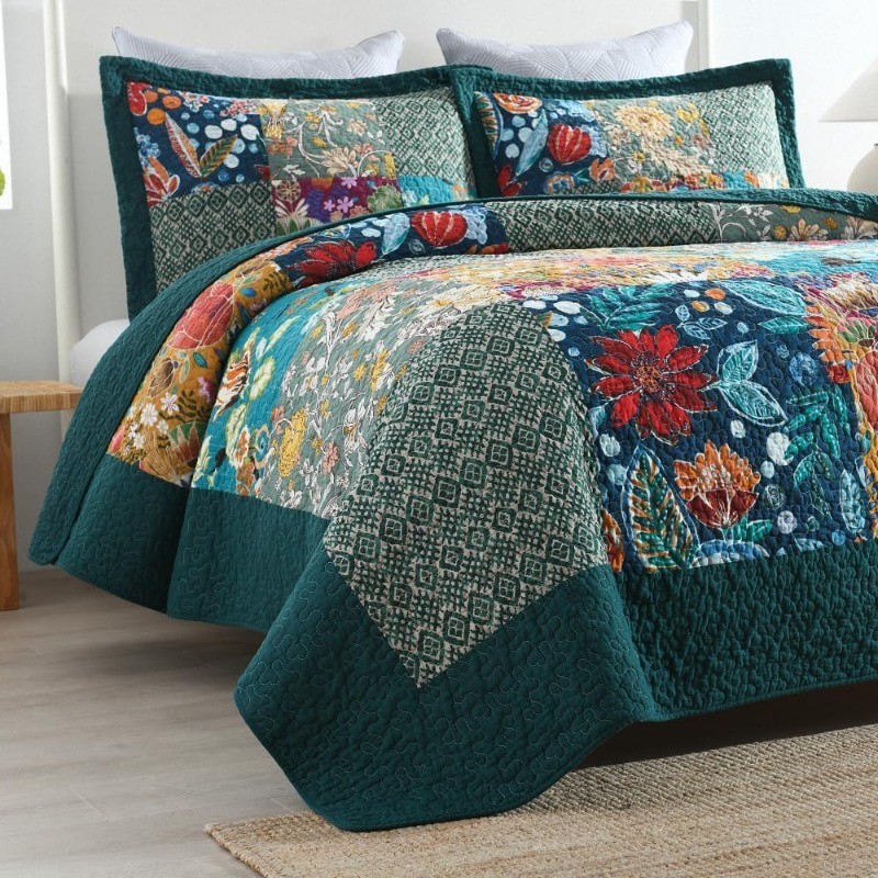 Cotton Bedspread QuiltSets Reversible Bedding Coverlet Sets Comforters Patchwork