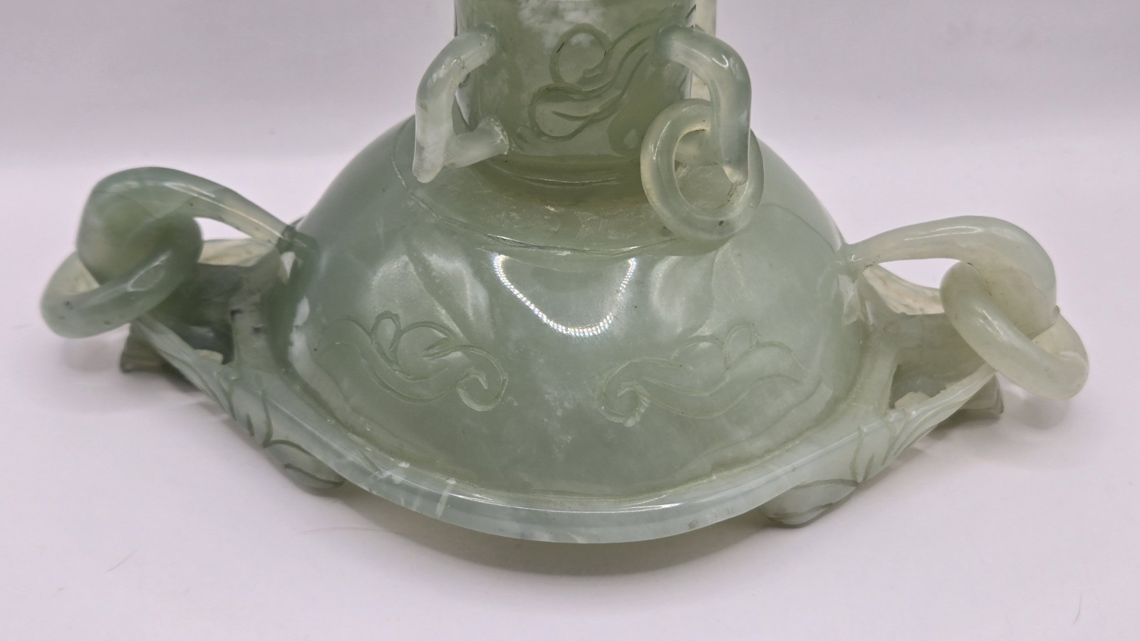 Vintage Chinese Jade Carved Foo Dog Incense Burner 8" x 7.5" READ FOR FAULTS