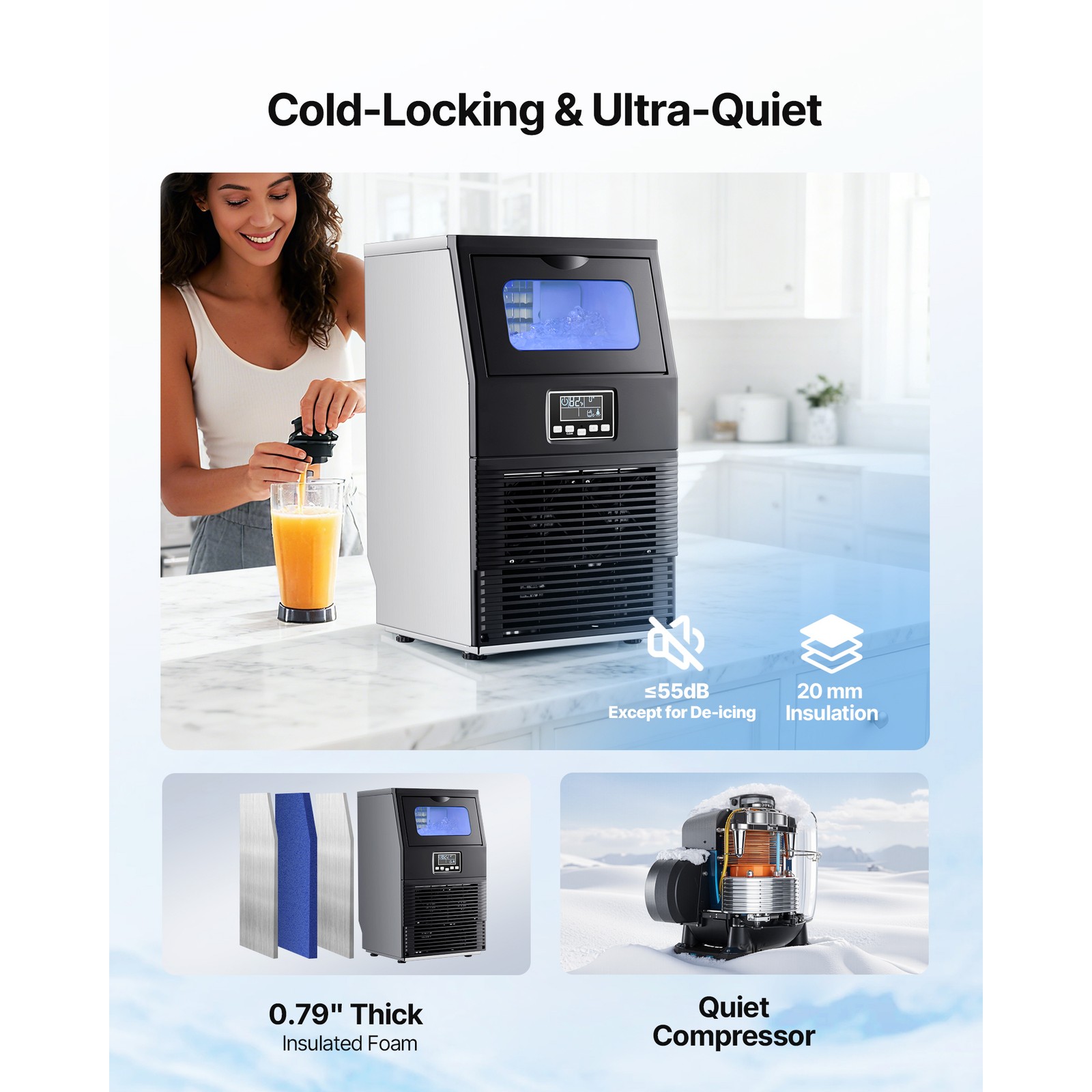 Uimoso 80lbs/24h Commercial Ice Maker Home Bar Restaurant Built-in Cube Machine