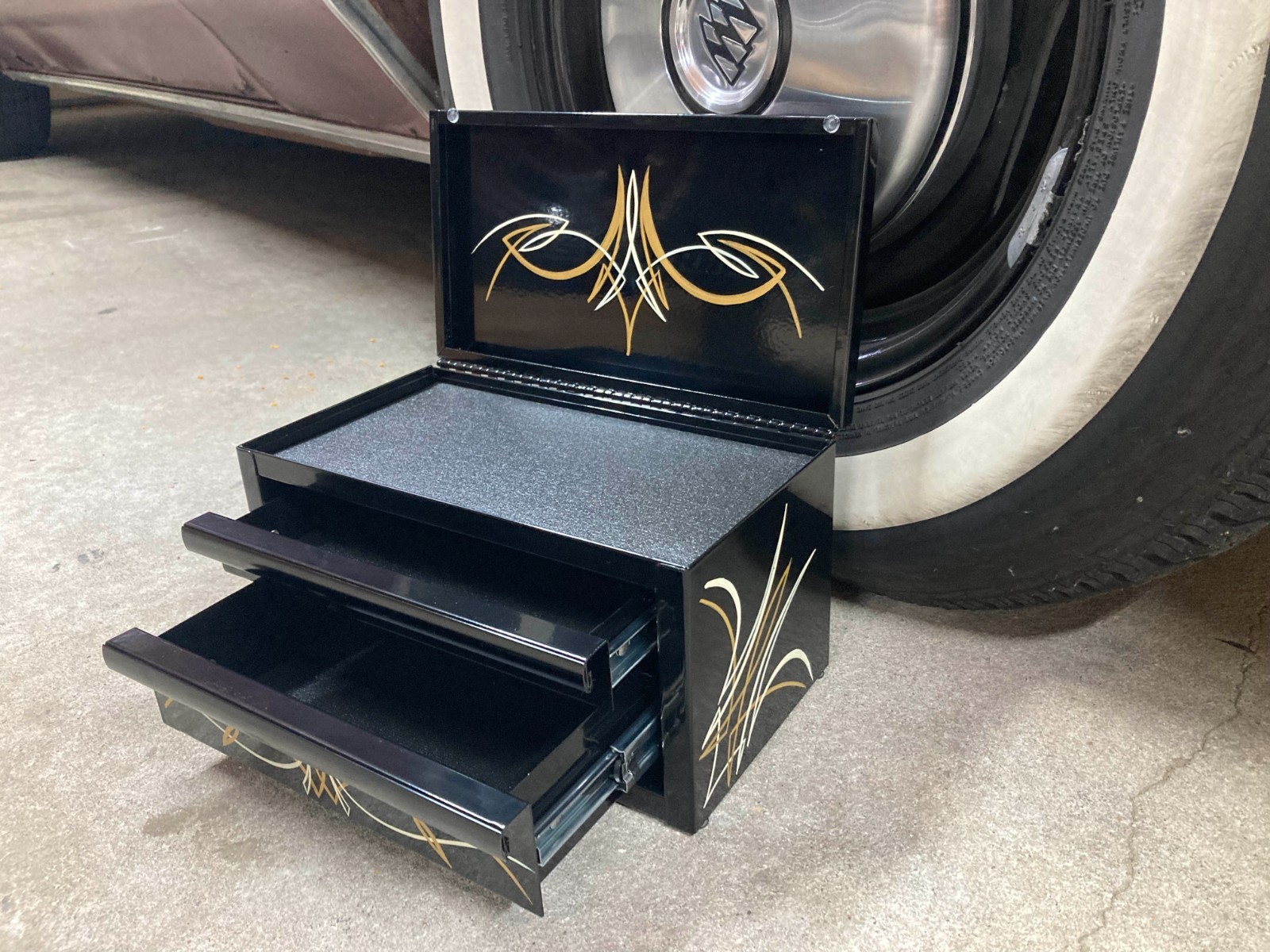 Black Mini Toolbox Hot Rod Pinstripes