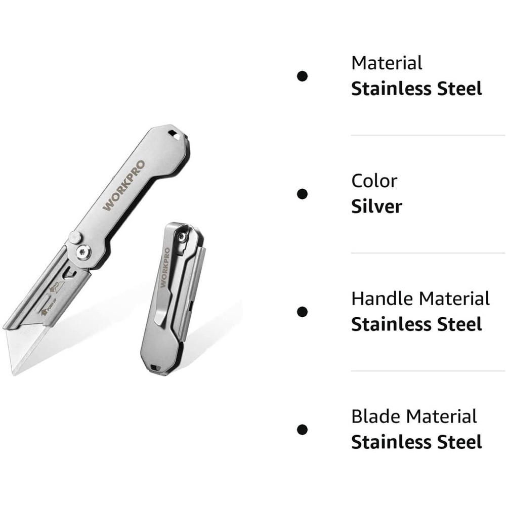 WORKPRO EDC Folding Utility Knife Mini Box Cutter Quick Change Blade Razor Knife