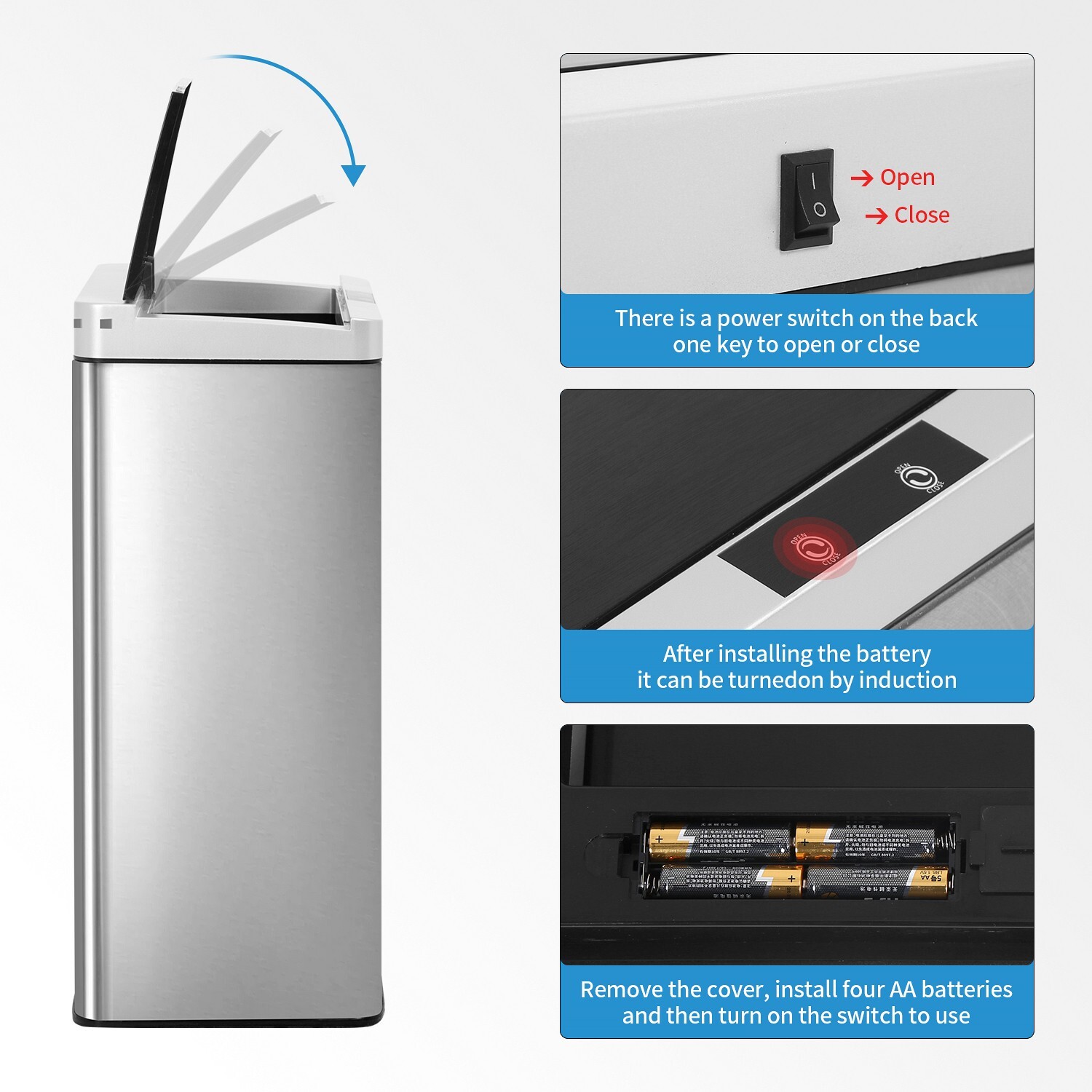 13 Gallon 50 Liter Automatic Touch Free High-capacity Stainless Steel Waste Bin