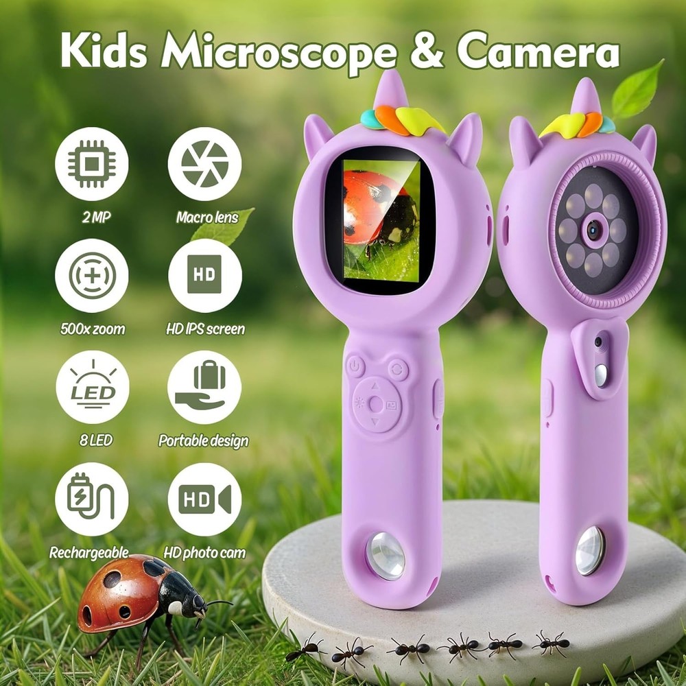 Handheld 500x Magnification Microscope for Kids - Engaging STEM Educational Gift