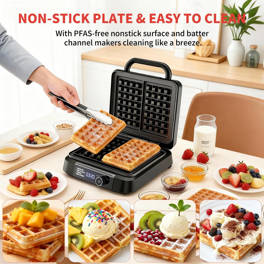 Waffle Maker, 1200W Belgian Waffle Maker, Dual Rectangular Thick Waffle Iron,...