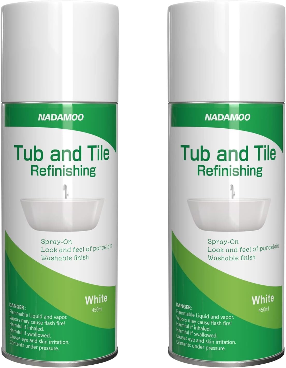 White Bathtub And Tile Refinishing Spray Paint Kit, 450Ml (2 Pack), Semi Gloss